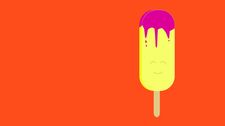 Illustration von einem gelben, schmelzenden Eis am Stiel vorm GB*-Orange als Hintergrundfarbe