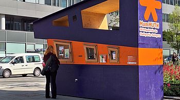 Eine Person steht beim Infopoint MamMUTH