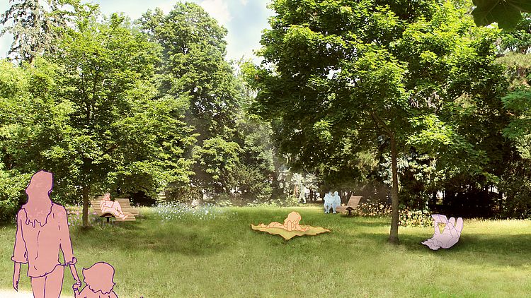 Visualisierung des geplanten Lesegartens im Stadtpark Atzgersdorf Visualisierung des geplanten Lesegartens im Stadtpark Atzgersdorf