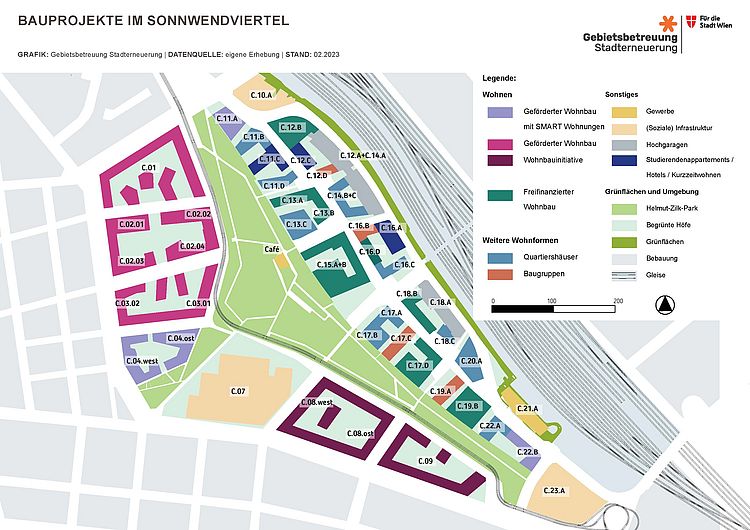 ÜBersichtsplan über die Bauprojekte im Sonnwendviertel