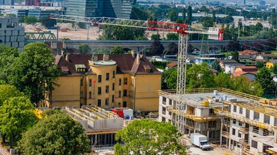 Bild von oben auf den neuen Stadtteil Neu Leopoldau