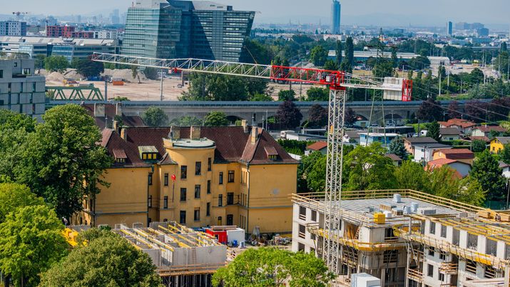 Baustelle Neu Leopoldau Bild von oben auf den neuen Stadtteil Neu Leopoldau