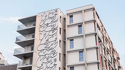 Neubau mit bemalter Fassade