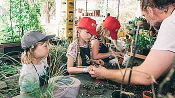 Kinder setzten Pflanzen ein