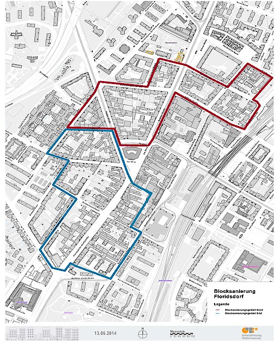 Plan Blocksanierungsgebiet in Floridsdorf